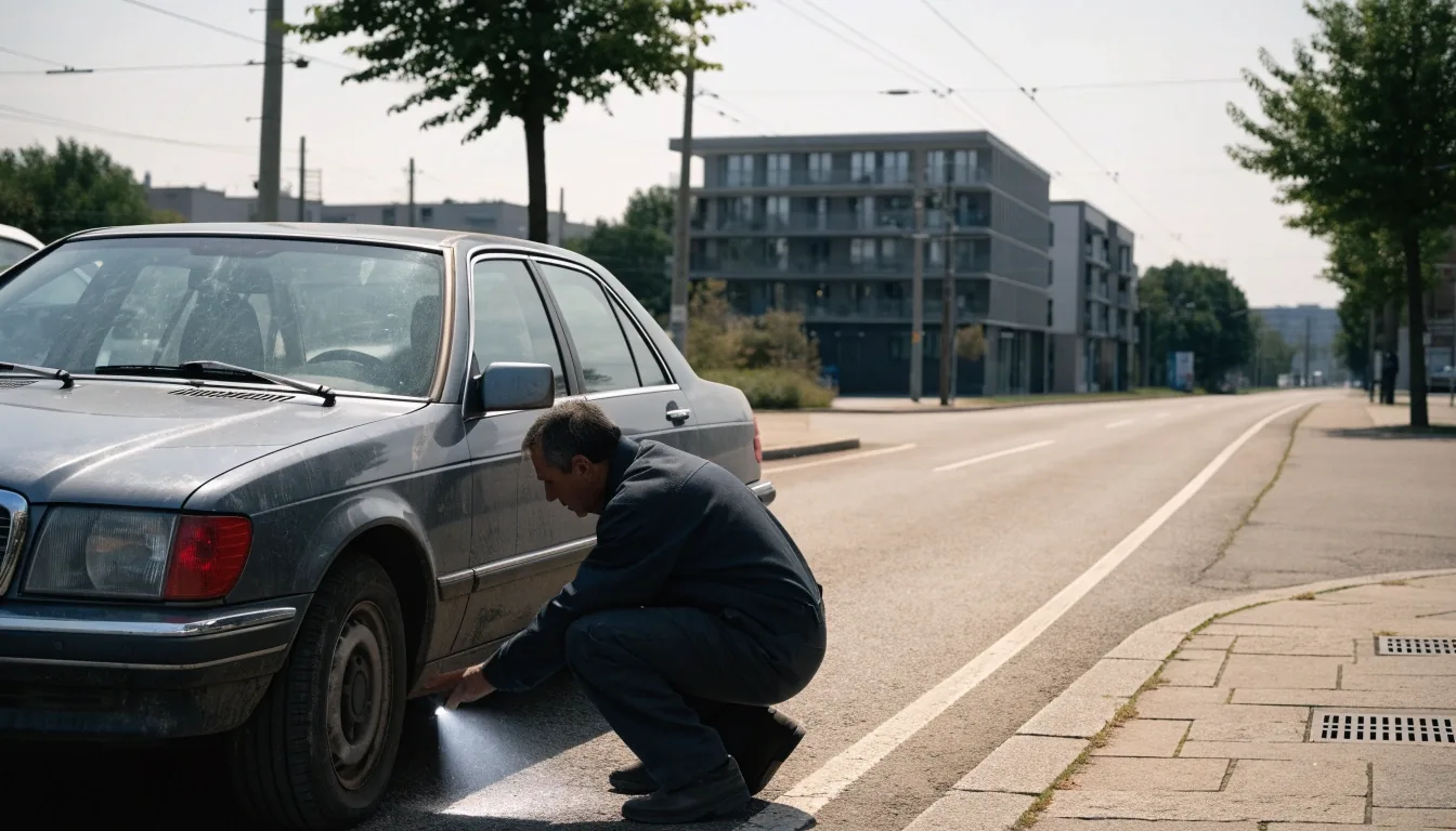 Ruhige Straße am Stadtrand mit einem Gebrauchten in der Bildmitte